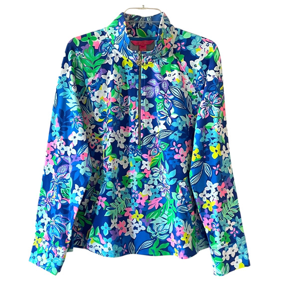 NWOT LILLY PULITZER Melena Size XL Borealis Blue Social Sunset Popover Zip Top - Picture 1 of 10